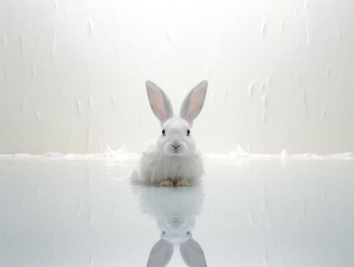 小白兔，极简构图，有禅意，羽化登仙的感觉，轻灵而不可侵犯，梦幻，超高清