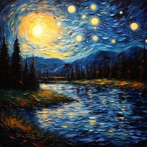 Gouache Starry Night Painting in Sharp Brushwork Style