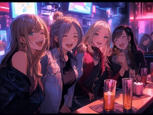 四女生聚会KTV 唱歌 美丽街道，超清晰面孔