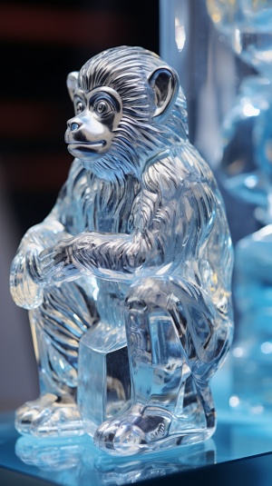 32K UHD风格水晶冰雕猴子: 液态金属的木刻灵感
