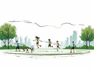 Cartoon of Children Jumping Rope in the Park