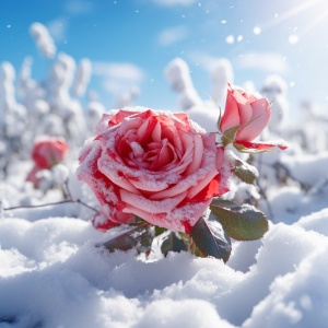 雪中玫瑰：高清浪漫唯美风景素材