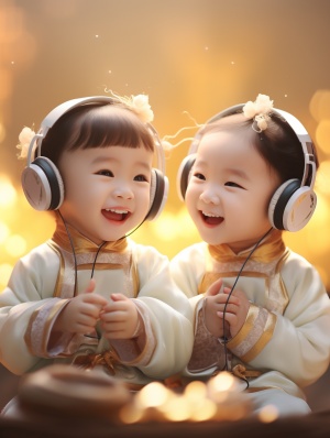 Winter Morning Fun with Cute Baby Girls in Chinese Style