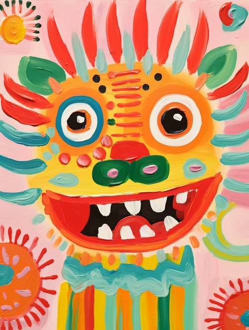 very cute chinese dragon painted by Maud Lewis, Chinese New Year atmosphere，Head close-up, abstract simple lines, illustration, Multi-color, advanced color matching ar 3:4 s 1000 v 6.0