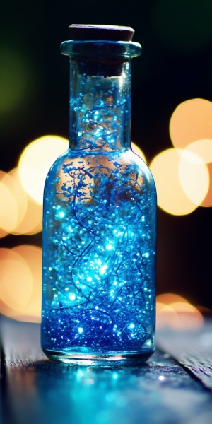 蓝色玻璃瓶闪光