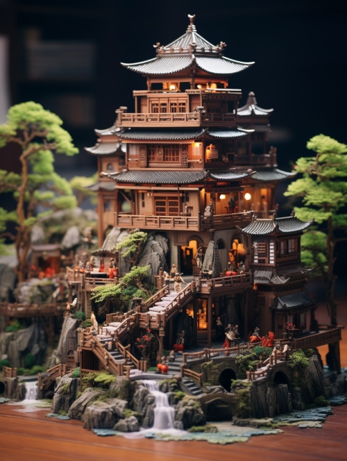 ：Blind box, building model, history, Chinese ancient architecture, realistic details,Unreal surreal background