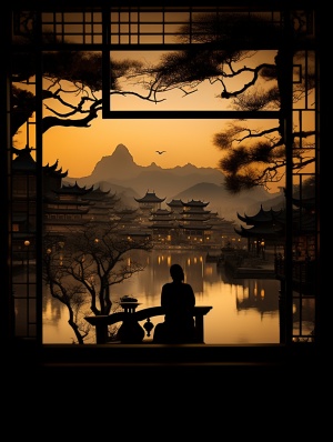 ancient china, Silhouette, window, Picture in Picture style，very close shot图片尺寸分别为1：1；3：4；16：9以及最后一张是niji 5的出图效果