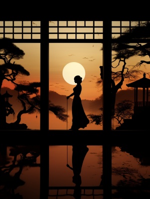 ancient china, Silhouette, window, Picture in Picture style，very close shot图片尺寸分别为1：1；3：4；16：9以及最后一张是niji 5的出图效果