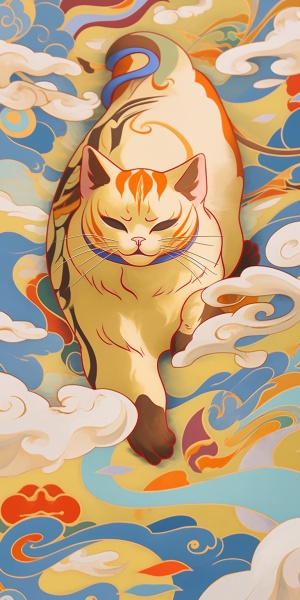 中国风壁画中的神秘猫咪