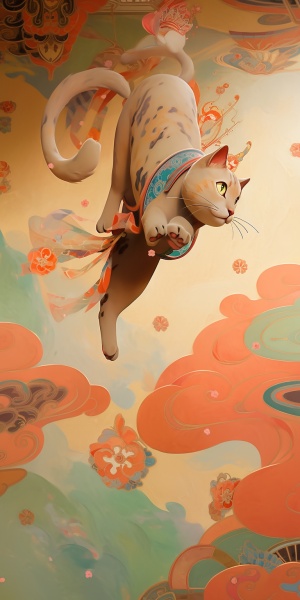 中国风壁画中的神秘猫咪