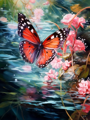 在花间，在水面，在林中。蝴蝶是自由的。#Ai绘画 #艺术 #创意 #灵感 #蝴蝶 #自由 #生命 #破茧 #力量 #四季 #壁纸 #壁纸分享