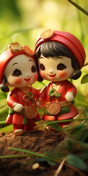 福娃娃、灯笼和中国结闪亮春节喜庆