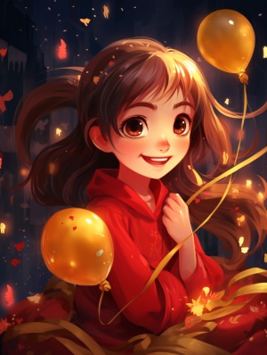 红黄新年可爱小女孩