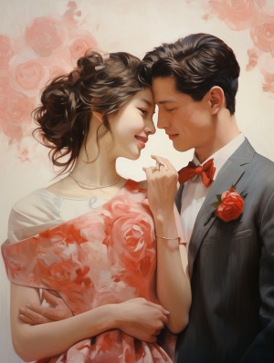 中国现代夫妻：浪漫面对面微笑的插画大师