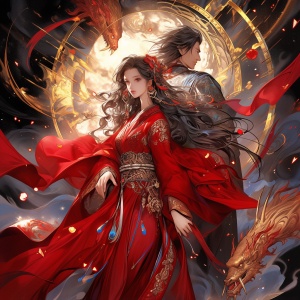 Ancient Style Masterpieces: Starry Sky, Dragon, and Beautiful Couple