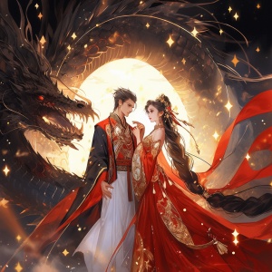 Ancient Style Masterpieces: Starry Sky, Dragon, and Beautiful Couple