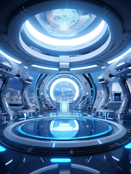 Blue and white,Inside the spacecraft,nexus hub, futuristic, realistic ar 3:4