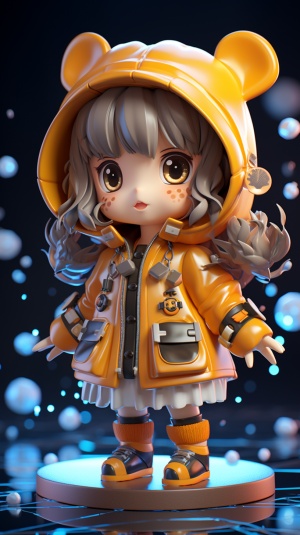 Blind Box Style Girl with Translucent Raincoat and Exaggerated Movements