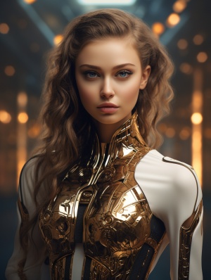 Portrait photograph of a beautiful female android, cinematic in style, Tortoiseshell pattern skin,laser etched gilt eyebrows and lashes