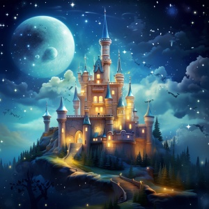 可爱梦幻夜间城堡发光