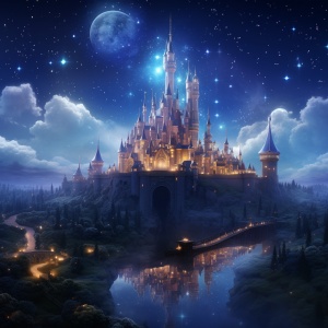 可爱梦幻夜间城堡发光童话星空