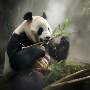 国宝熊猫吃竹子的真实图片。
