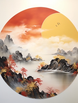 意境水墨与岩彩板绘的流动与鎏金 - 中国山水画与油画的交融