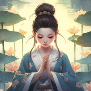 古代中国美女在时空中的莲花打坐