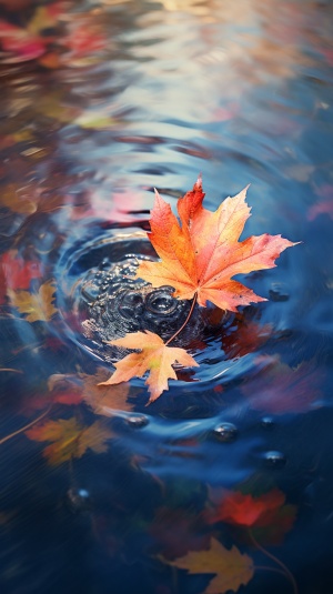Colorful Autumn Leaf on Water's Surface