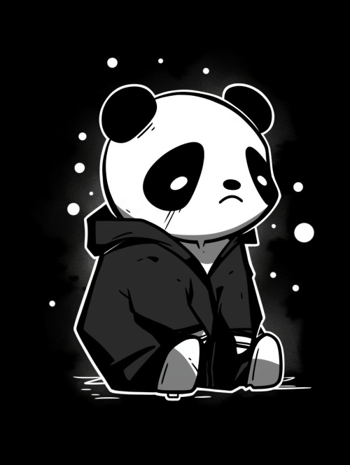 一个可爱的熊猫插画，黑白颜色，要求为简笔画，表情包的形式展现，表情包中的表情丰富，展现熊猫的喜怒哀乐，动作以运动方式呈现。要求一张图片展现至少16个熊猫表情包。