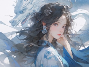 中国古代明代风格，一个明艳的女孩怒发冲冠 张大了嘴巴狂吼 中景唯美风格，着蓝白色明代服饰，盘发，超高清画质，