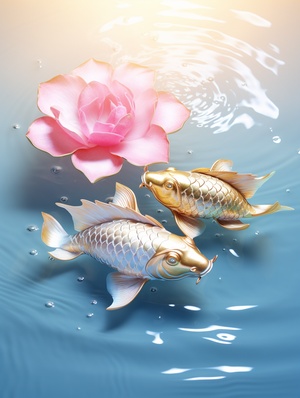 Surreal Foil Fish and Pink Lotus: a Stunning Visual Delight