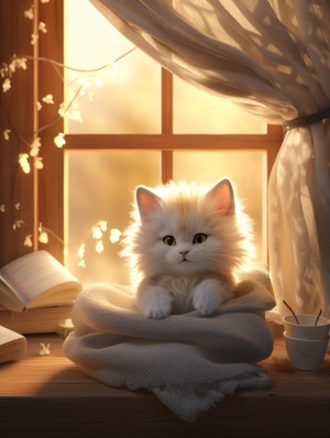 小猫咪在小木屋的温暖卡通氛围