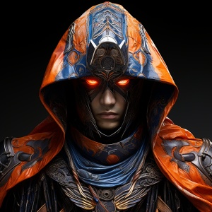 Ming Dynasty warrior,black,wearing a huge Darth Vadar helmat on his head, attack pose, with eyes leaking out, facing the side, realistic super detail rendering style, orange and blue, China, clean dark grey background, brush, super realistic oil, head close-up, super close-up, exaggerated perspective, contour shadow, mother of pearl rainbow, holographic white, realistic, niji5 style expressive ar 70:99 s 750 niji 5
