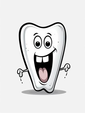 一个可爱的牙齿插画，黑白颜色，要求为简笔画，表情包的形式展现，表情包中的表情丰富，展现牙齿的喜怒哀乐，动作以运动方式呈现。要求一张图片展现至少16个牙齿表情包。