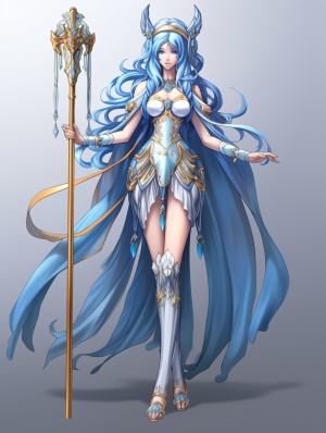 ultra high definition concept art cartoon picture. high detail iconic character. standing_split of curvaceous face. blue hair of loincloth. full body close-up shot. 8K detail. slim legs. highly detailed character design, mid closeup, elderly greek goddess, onmyoji detailed art. cell shaded. Hestia niji 5 ar 9:16