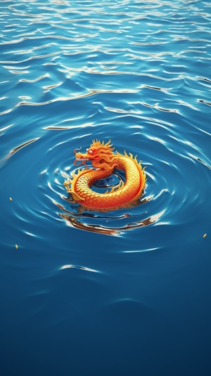 CG animation of a golden Chinese dragon swimming on the lake, the dragon is large and long, an ancient Chinese woman in a flowing costume of red silk forms a circle of ripples on the water, from the perspective of the drone, minimalism, strong sense of loneliness, master photography, blue lake water, the world of Chinese martial arts, Chinese mythological scenes, bright colors, sunlight, lake, fear of heights, chiaroscuro, backlight and motion lines, textured skin, HD Detail, Ultra Detail, Ultra High Defini