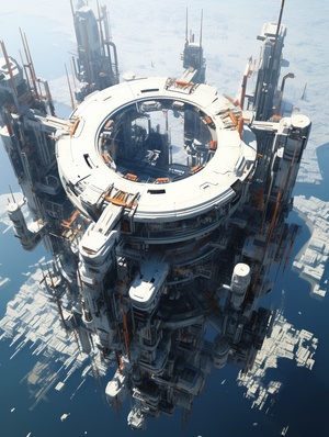 Space Aerial View Clockpunk Futuristic Illustration by John Harris and Kim Jung Gi