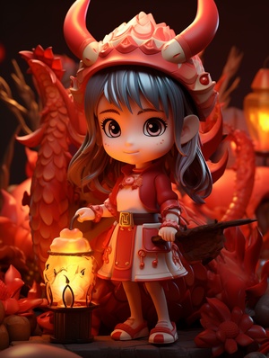 Super Cute Girl Dragon Dance - 3D Rendering with 8K Wallpaper