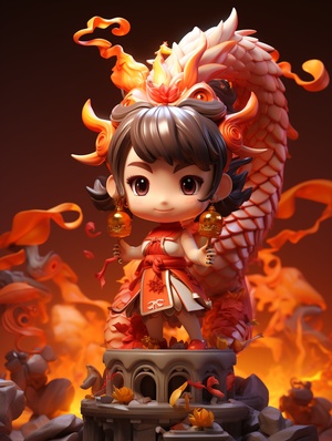 Super Cute Girl Dragon Dance - 3D Rendering with 8K Wallpaper