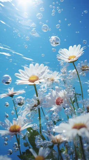 水中美女与鲜花的插画风相机效果