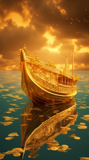 gold boat photo hd，超现实主义丰富的风格