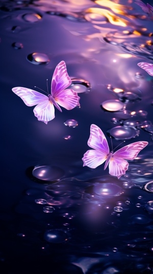 Purple Butterflies Floating on Sparkling Water
