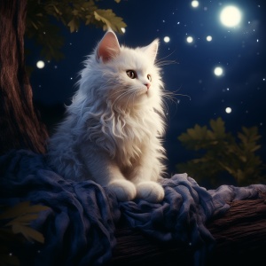 猫在神秘森林中凝视月亮