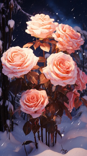 雪地上的粉红玫瑰：虚幻引擎5风格下的美丽光线