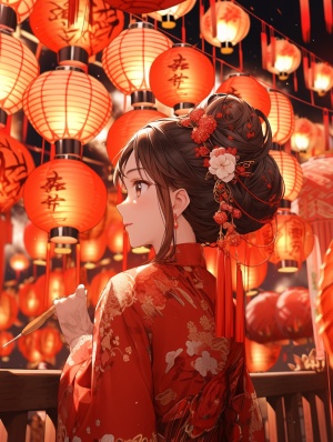 中元佳节，彩灯布京城，古风，红色