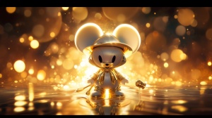 可爱的米老鼠带着布绒帽子站在水上的3D艺术玩具