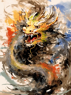 Chinese Ink Dragon: Abstract Style, Classical Colors