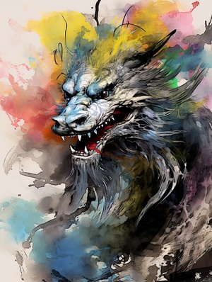 Chinese Ink Dragon: Abstract Style, Classical Colors