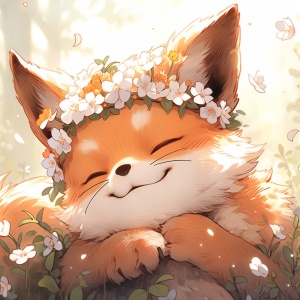 可爱的狐狸8k超高清印象派卡通花卉